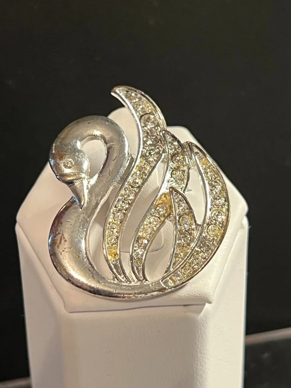 Silvertone Swan Rhinestone Brooch Pin Vintage Collectible (475)